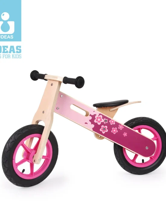 Udeas Wooden Balance Bike Pink Flower (12 wheel) Air Tire 1
