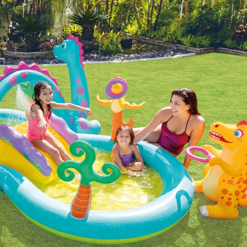 Intex Dinoland Inflatable Play Center with Slide Kids Playing