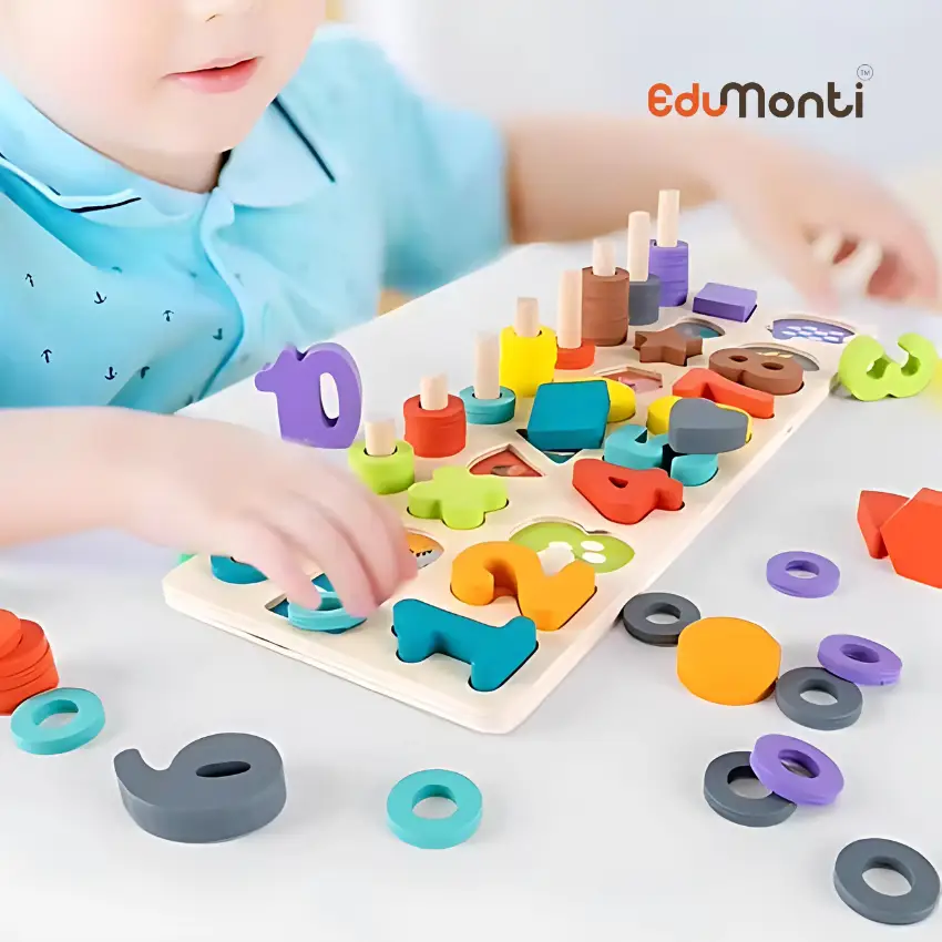 EduMonti Montessori Number and Shape Sorting Board Cover