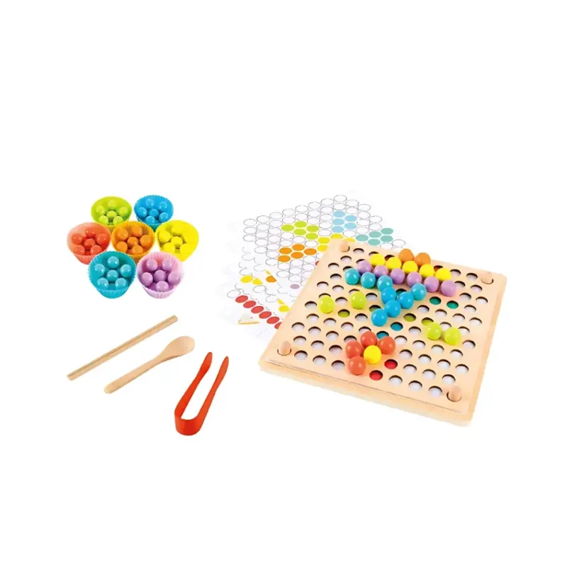 EduMonti Montessori Wooden Clip Beads Game Main