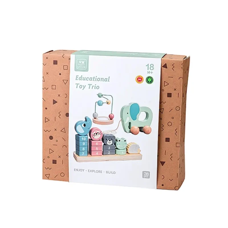 EduMonti Montessori Wooden Educational Toy Trio Set Package