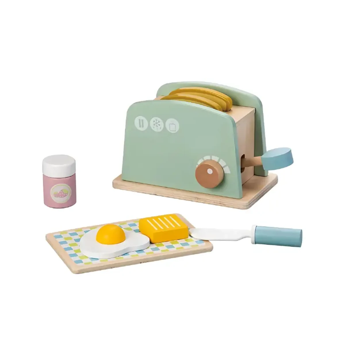 EduMonti Montessori Wooden Toaster Set Pretend Play Fun