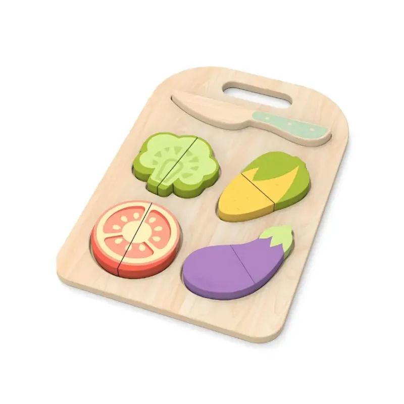 EduMonti Slice and Play Wooden Vegetable Cutting Board Set