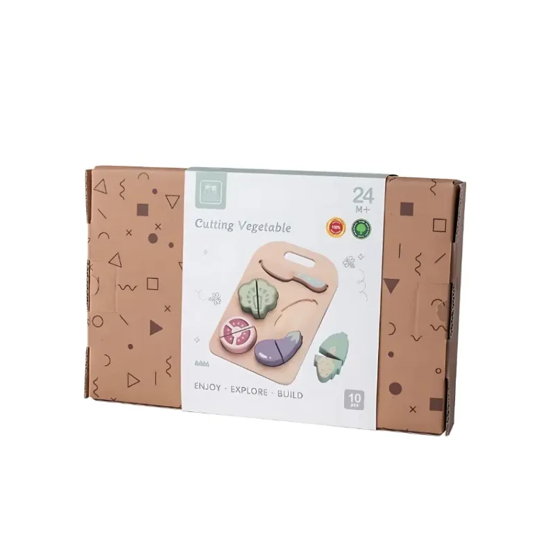 EduMonti Slice and Play Wooden Vegetable Cutting Board Set Package