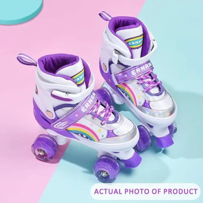 Ernan Kids Roller Skates Adjustable Purple Rainbow – Small (31-34) (1)