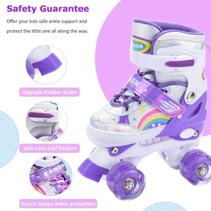 Ernan Kids Roller Skates Adjustable Purple Rainbow – Small (31-34) (2)