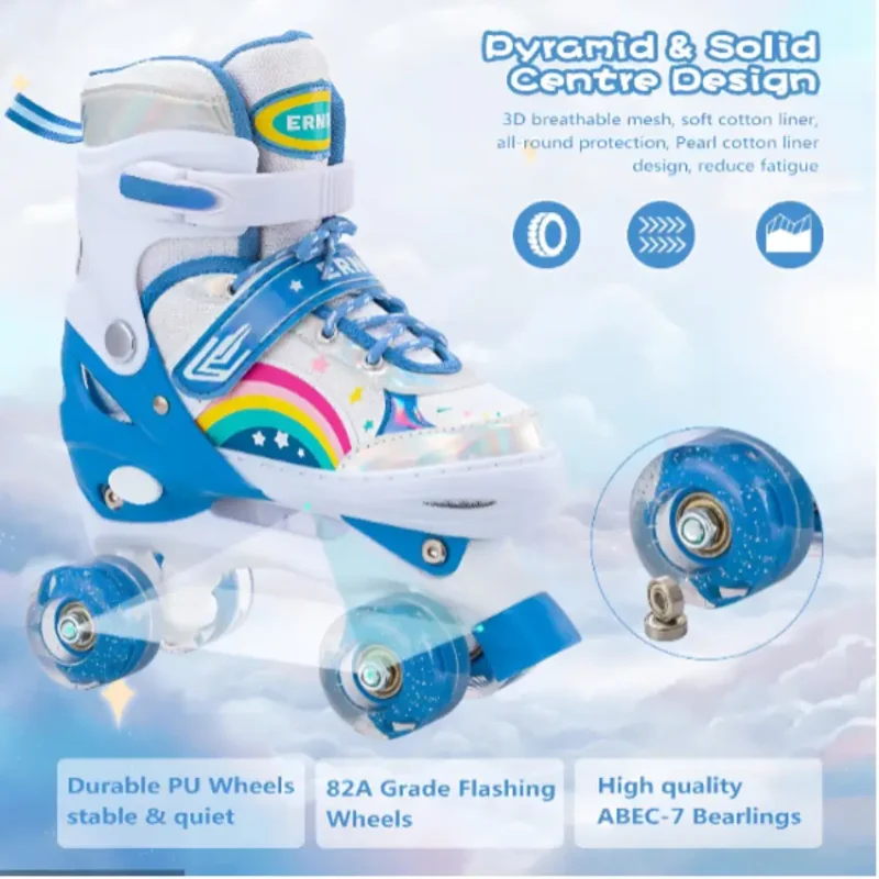 Ernan Roller Skates Adjustable Blue Rainbow - Medium 35-38 (3)