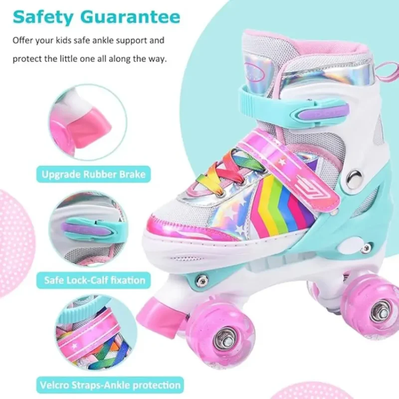 Ernan Roller Skates Adjustable Pink Rainbow - Medium (35-38) (4)