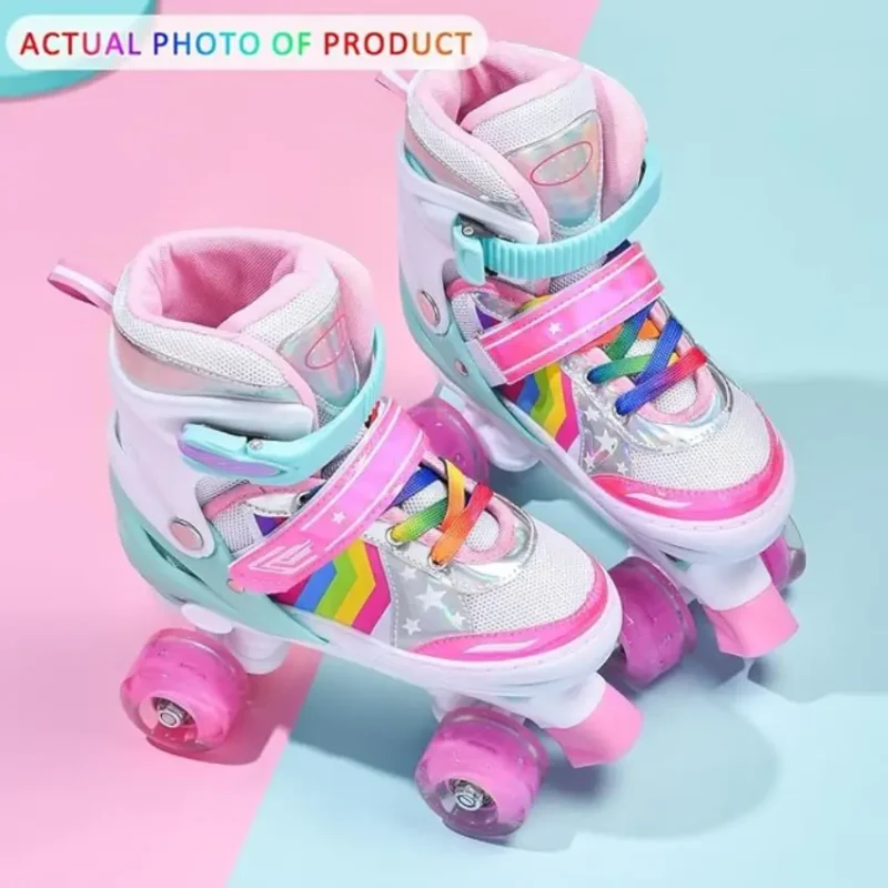 Ernan Roller Skates Adjustable Pink Rainbow - Medium (35-38) (5)